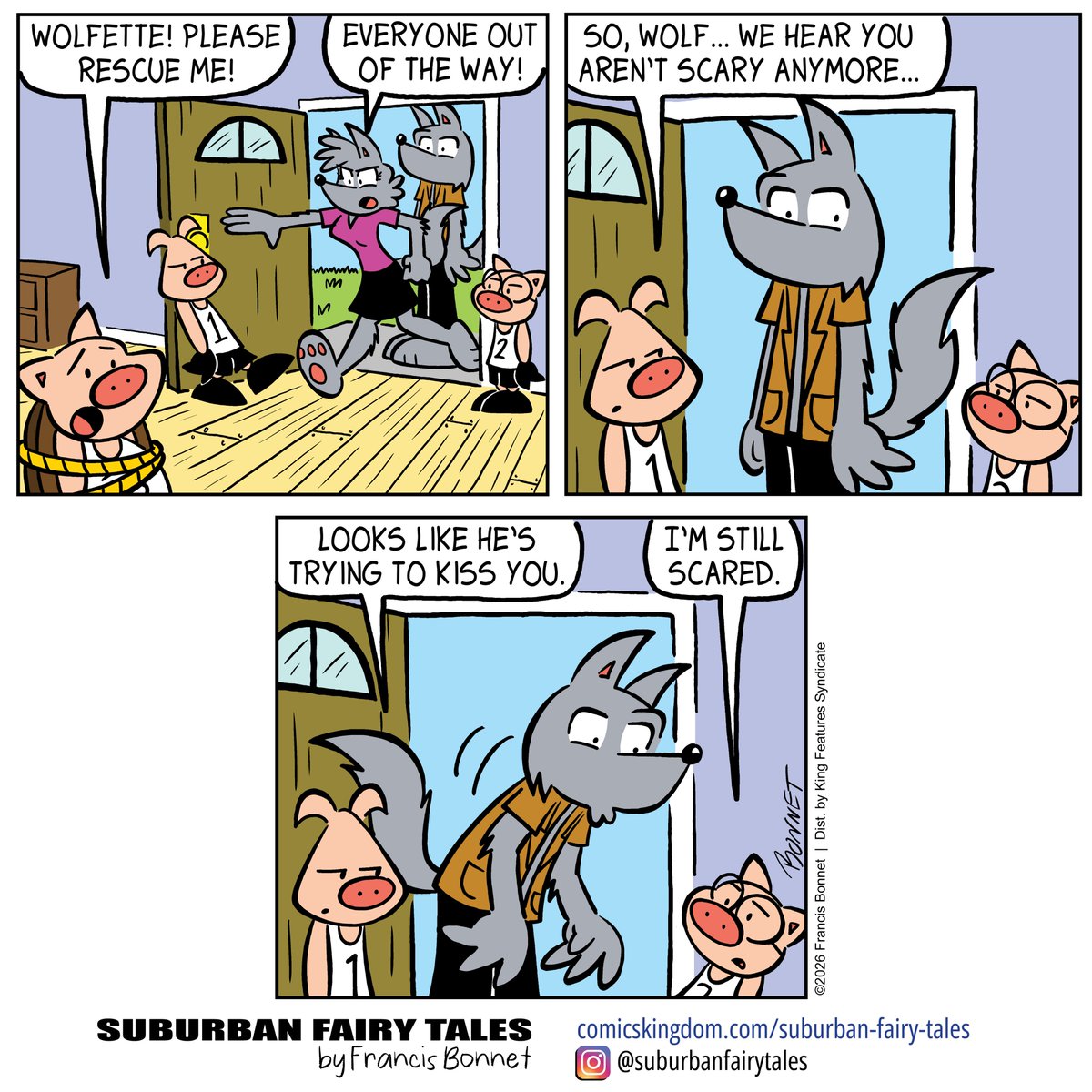 francisbonnet's tweet photo. Do you find the Big Bad Wolf to be a little less scary these days?
Get early access and my exclusive comics on Comics Kingdom! https://t.co/axeEfzB5Eh
#cartoons #moveit #scared #kisses #kissyface https://t.co/t4GGQQyMib