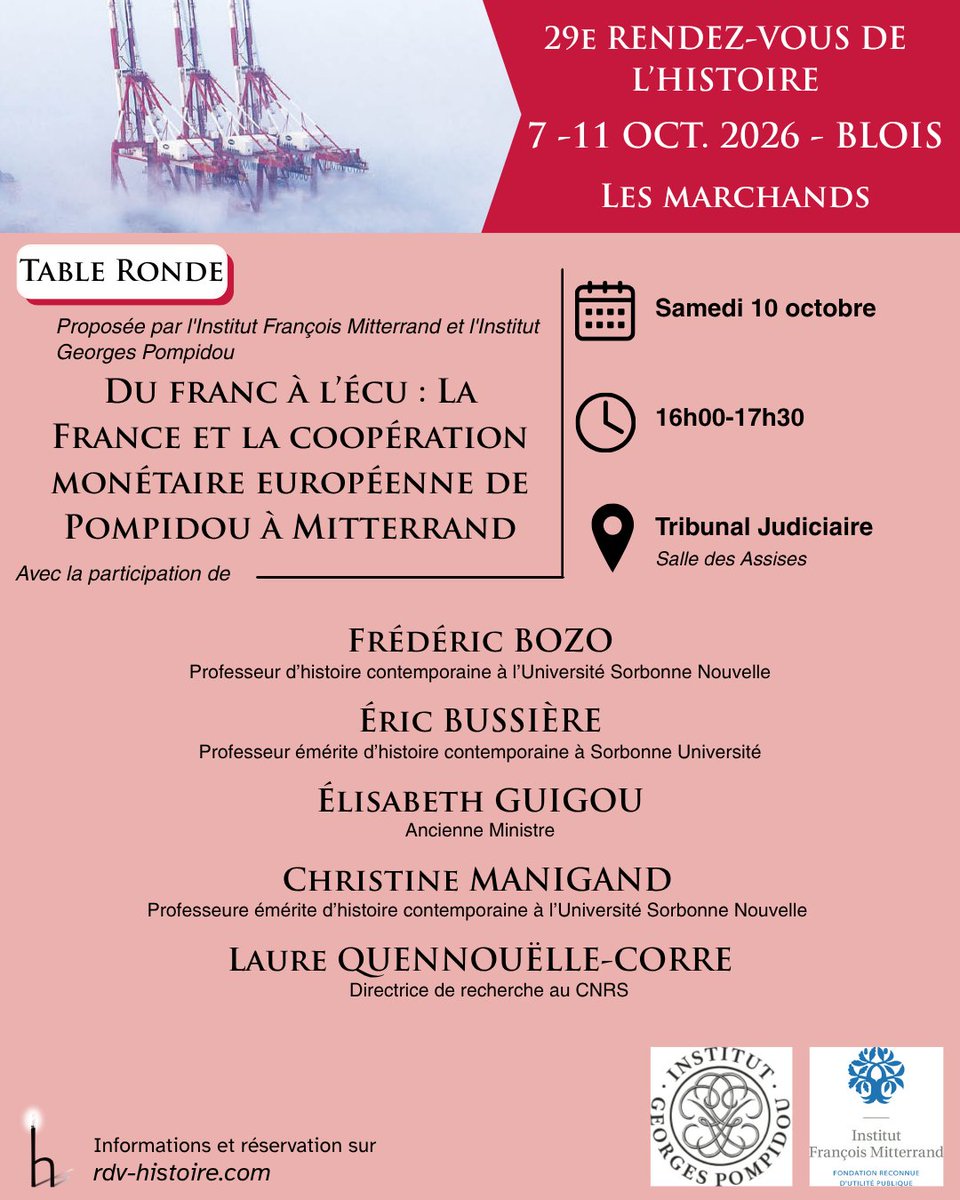 IFMitterrand's tweet photo. À VOS AGENDAS ! 

L' @IFMitterrand sera présent aux @rdvhistoire à l'occasion d'une table ronde coorganisée avec l' @IG_Pompidou 

"Du franc à l'écu : la France et la coopération monétaire européenne de Pompidou à Mitterrand"

SAMEDI 10 OCTOBRE 2026 - 16h https://t.co/0vToyGsmCg