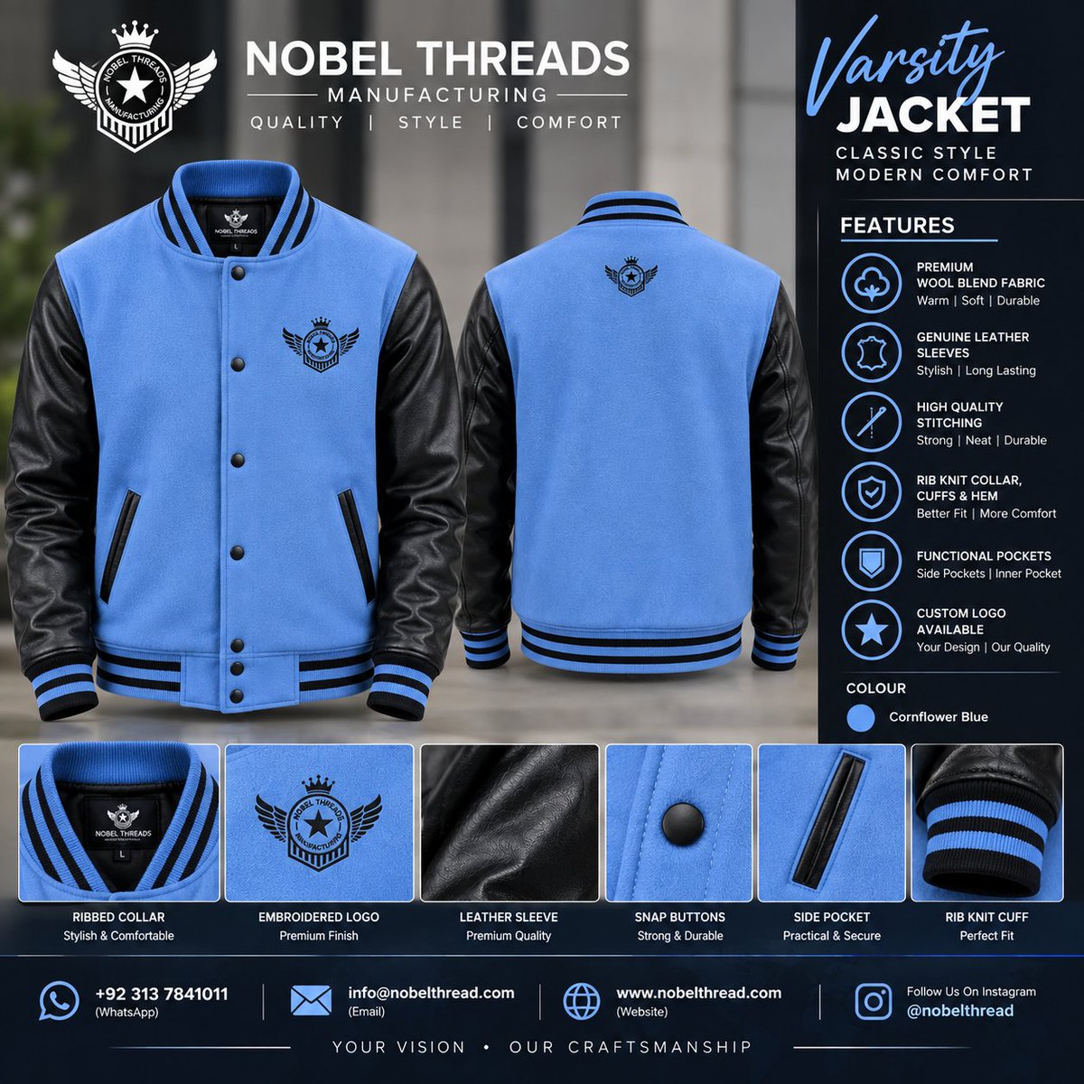 Nobelthreads's tweet photo. Premium Varsity Jackets 🧥
Wool, fleece &amp; leather options with custom colors, logos, embroidery and designs.

📲 WhatsApp: +92 313 7841011
🌐 https://t.co/LM0VEBuDeD

#VarsityJacket #LettermanJacket #CustomJackets #Streetwear #ApparelManufacturer #Wholesale #NobelThread https://t.co/rrvE2an7bQ