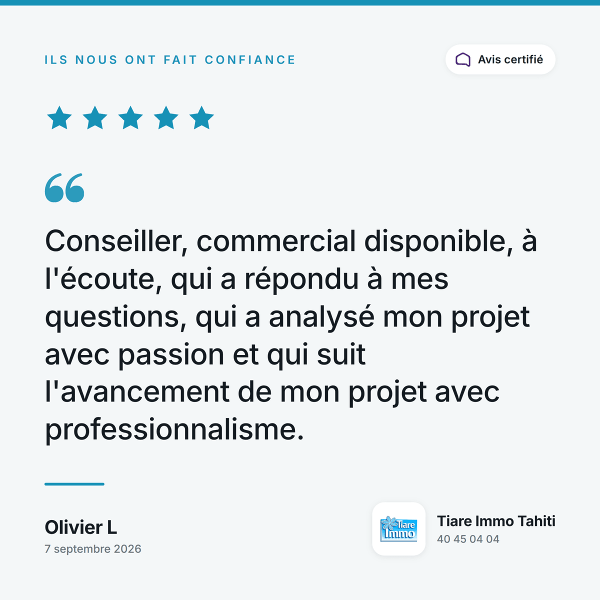 ImmoTiare's tweet photo. ⭐ Merci à nos clients pour leur confiance ! ⬇ https://t.co/GNNaJpqBjc