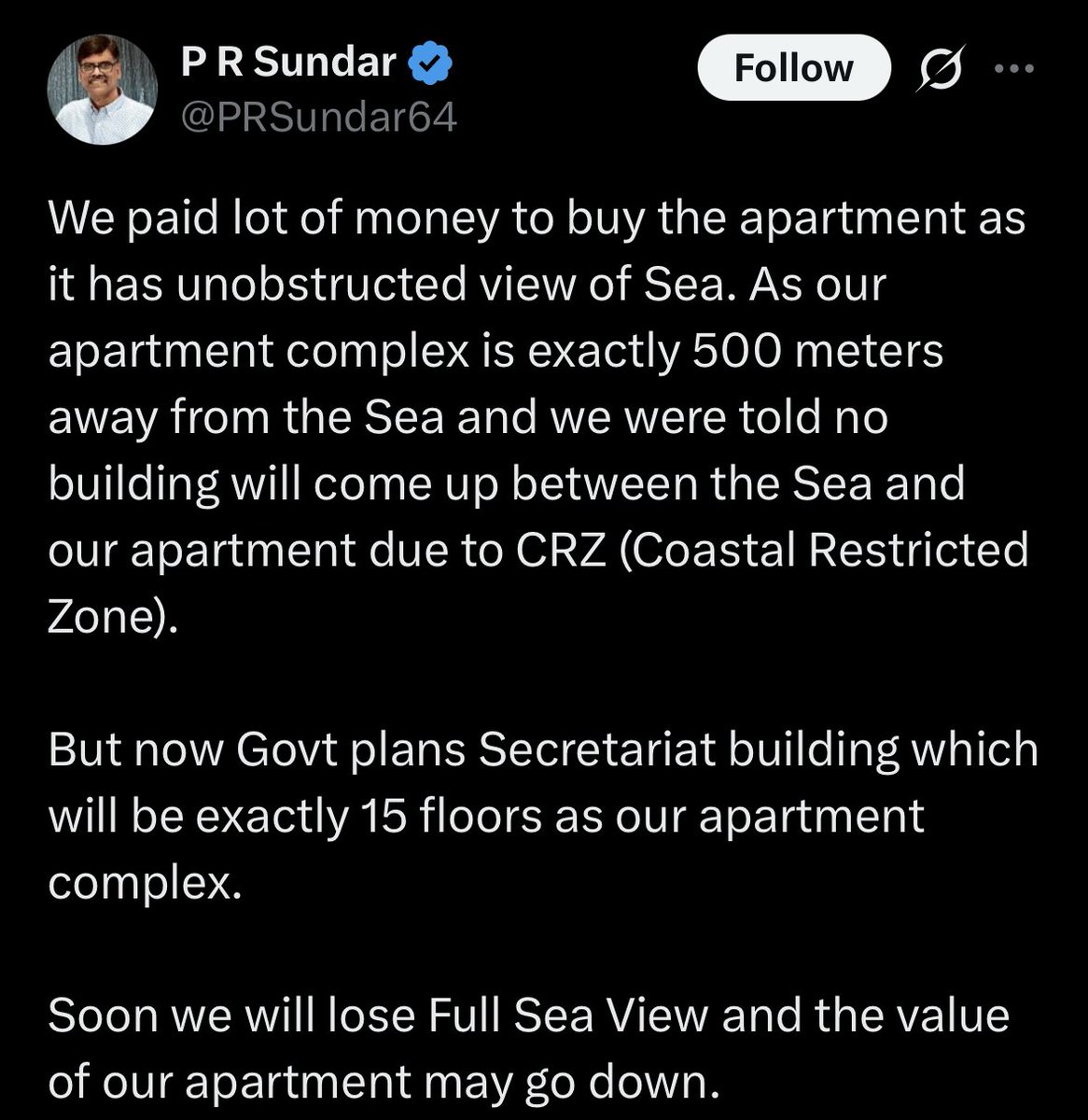 vijaay_p's tweet photo. @subashr232 Investor elite says - sea view gone 😄 https://t.co/FlYgJE5bWe