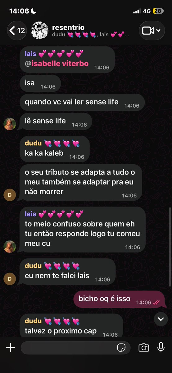 ivdbsw's tweet photo. engraçado q eles conversam no grupo como se fosse pv pqp #excluida https://t.co/C42kMwbPBU