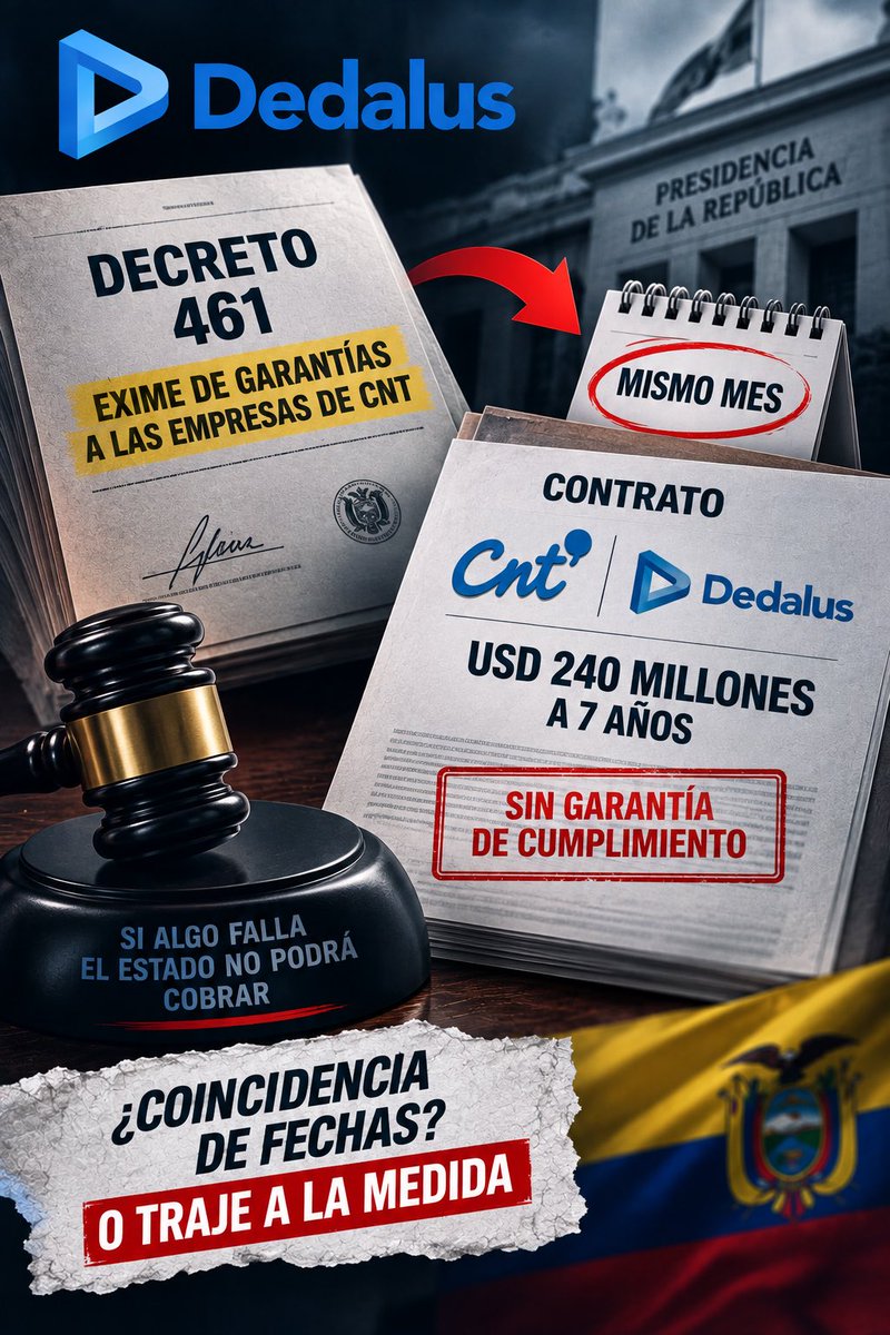 JahirenNoriega's tweet photo. #DEDALUS | ¿En cuánto tiempo se reparte la torta? En solo 10 días adjudicaron una contratación por 240 millones, sin garantías de cumplimiento y con un traje a la medida. Esto noes un proceso de compras públicas, es el manual perfecto para un nuevo atraco a los recursos de los ecuatorianos.