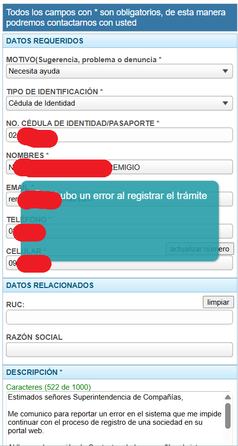 Nietare's tweet photo. @SuperintEC No permite validar el RUC. Al intentar registrar la sociedad no existe RUC y pongo el RUC personal pero no reconoce el sistema. https://t.co/gWfGV2qLnO