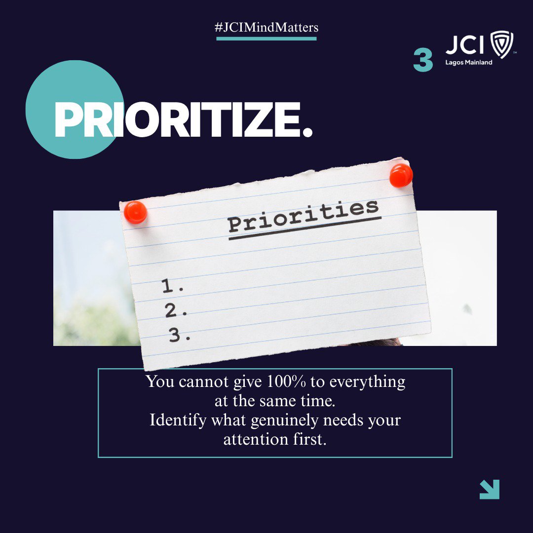 jcilagosmailand's tweet photo. Now, we're giving you tips to use when you're all by yourself.

PS: Setting boundaries doesn't mean become less competent. It only means don't overdo things to the point where you're so drained.
Give your excellent best at work!
#JCILagosManinland #JCIMindMatters https://t.co/Fk8NFir8dm