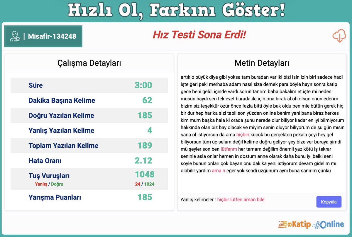 toqiero's tweet photo. Katiplik klavye sinavinda 3 dakikada 90 kelime yazmak gerekiyormus. Bi deneyim dedim: https://t.co/skpjv0EAWP