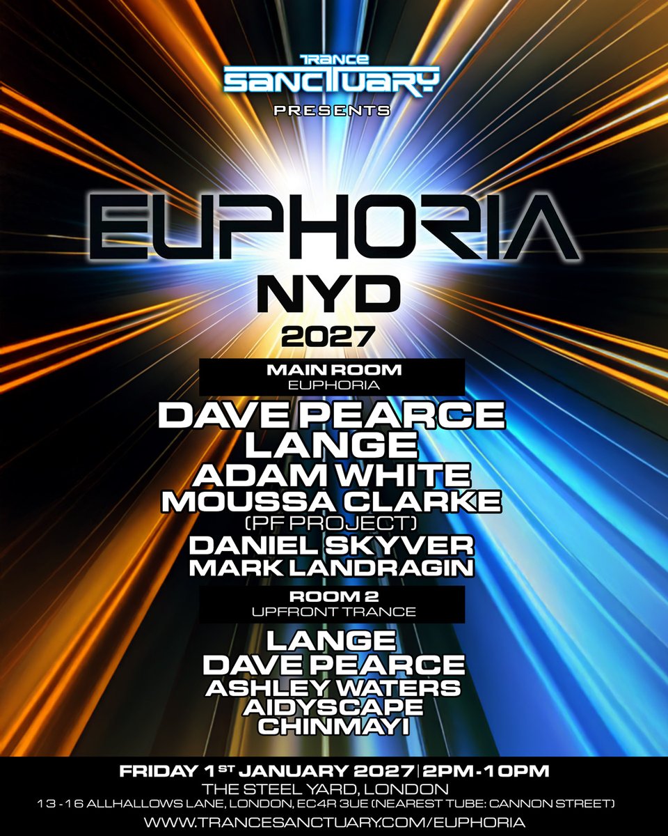 djlange's tweet photo. Kicking off 2027 in style! 🥳 Join us for @TranceSanctuary Euphoria on New Year's Day 🙌 https://t.co/RWamv5Z8YT