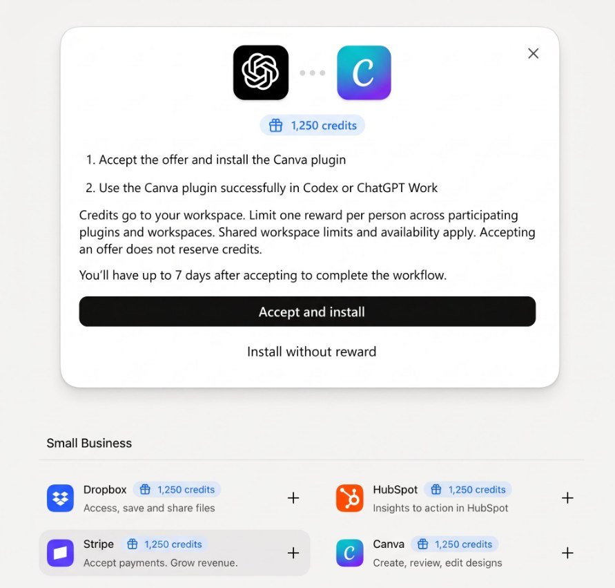 pengsonal's tweet photo. $100 FREE AGENTIC CREDITS FROM OPENAI 😳

ChatGPT Business users can claim up to $100 through plugin offers

plugins:
• Stripe
• QuickBooks
• HubSpot
• Gusto
• Dropbox
• Canva

how to claim:

1. go to:
https://t.co/BrBhP2Un7x
2. open ChatGPT Business
3. go to the Plugin directory
4. find an eligible plugin with the promo banner
5. accept the offer
6. install and connect the plugin
7. complete a successful plugin workflow within 7 days
8. get $50 agentic credits

you can claim 1 offer per user
max 2 × $50 per workspace

credits expire after 30 days