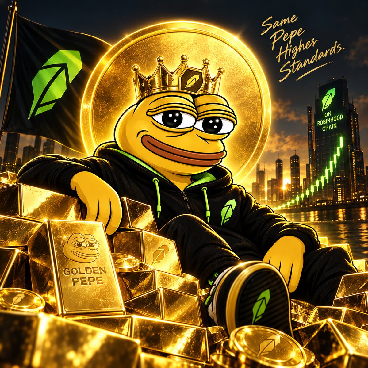 GoldenPepeRobin's tweet photo. PEPE GOT THE GOLDEN TREATMENT 🐸🟡

🪙 PEPE backed by gold
🟢 Built on Robinhood Chain

The frog is golden.

$GPEPE https://t.co/llecdMBhkZ