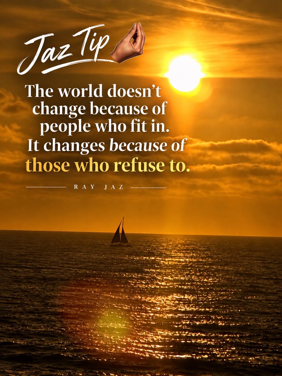 RealRayJaz's tweet photo. Jaz tip of the day: “The world doesn’t change because of people who fit in. It changes because of those who refuse to”!
•
They’ll call you different until it becomes legendary. Have a legendary day and Chrow ‘em up 🤌🤌 #Jaztip #BeLegendary #StayDifferent #Motivation #ChrowEmUp https://t.co/XpNXal6xBn