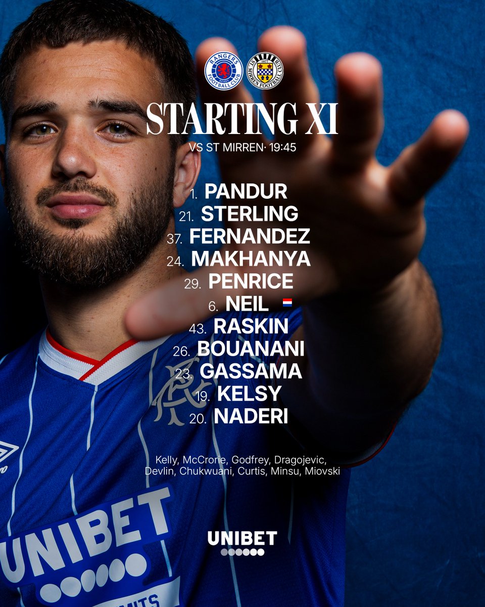 RangersFC's tweet photo. 💙 Our Starting XI at Ibrox.

📋 Team News | https://t.co/hJBiZ0bPiu https://t.co/GvLKGFHWaC