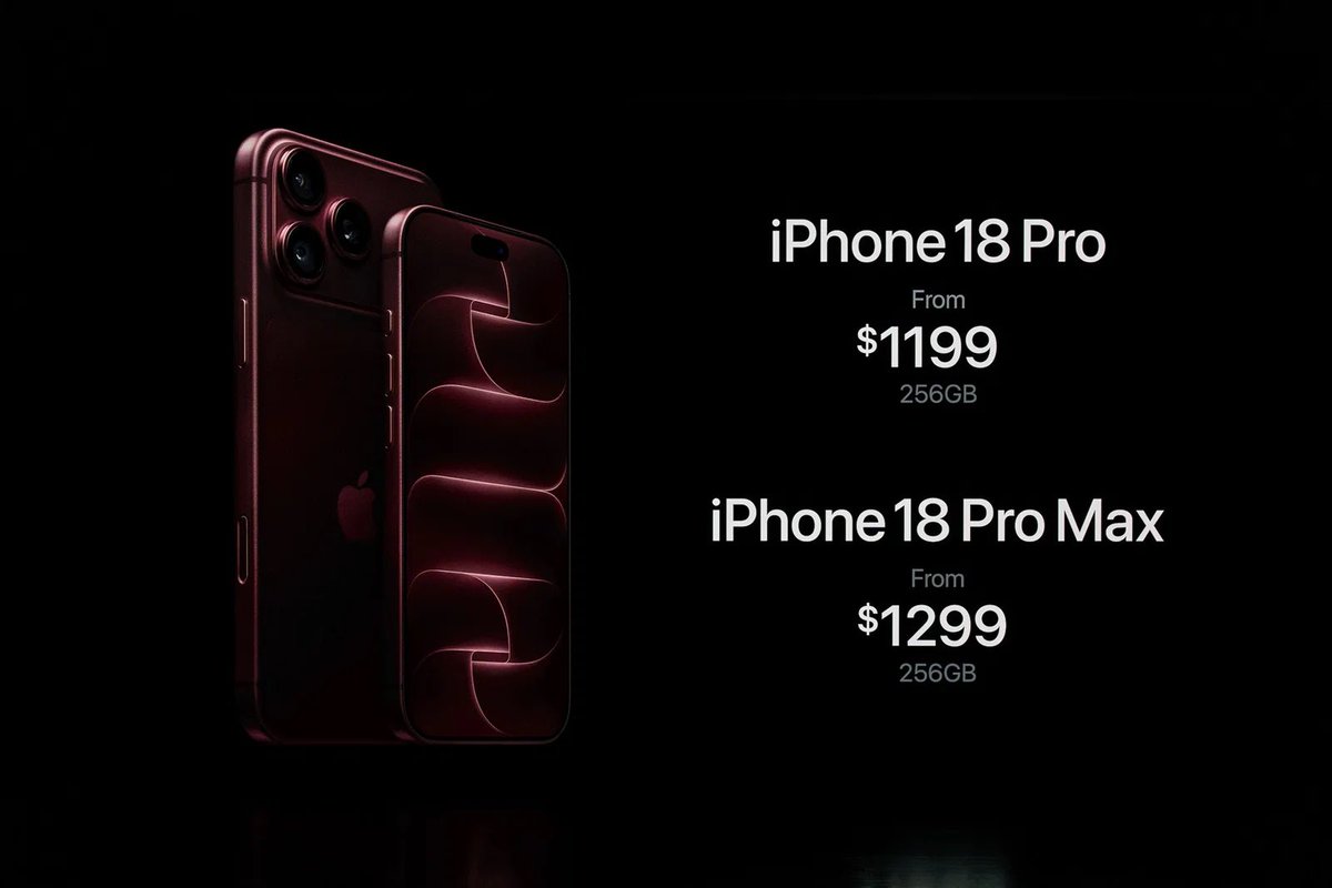 dealztrendz's tweet photo. Apple iPhone 18 Series US Pricing 🇺🇸

• iPhone 18 Pro : $1,199
• iPhone 18 Pro Max : $1,299 https://t.co/kwUxf80MCN