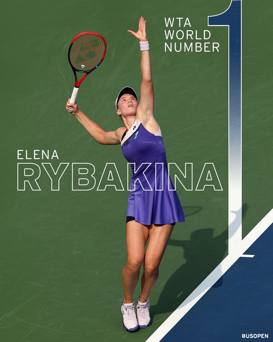 usopen's tweet photo. RYBAK1NA 🥇

Elena Rybakina will become the 30th woman to be ranked world No.1 in singles since the WTA rankings began in 1975! https://t.co/QrgMGdjZBl