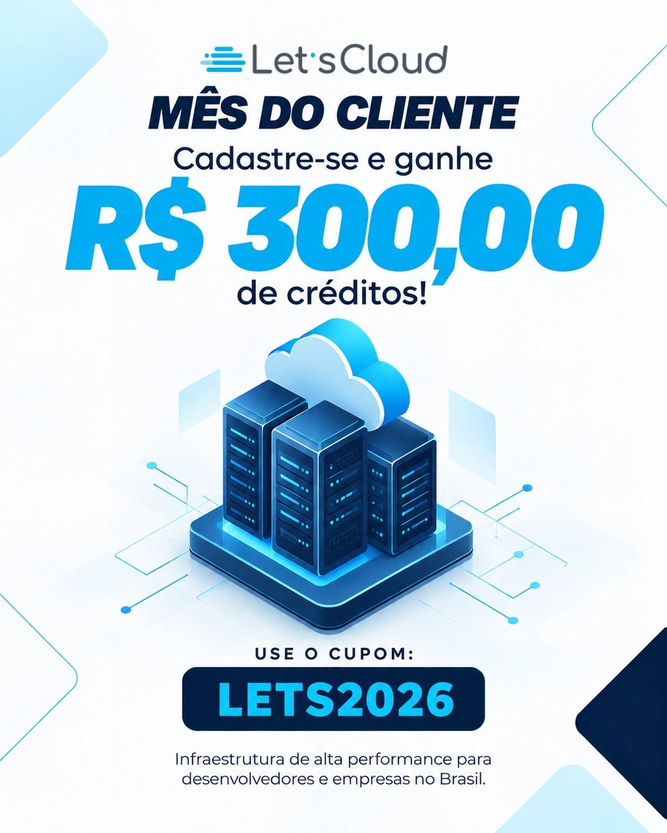 LetsCloudInc's tweet photo. Como resgatar:
Acesse nossa plataforma e faça seu cadastro;
Utilize o cupom LETS2026 na ativação;
Pronto! Seus créditos estarão disponíveis para subir instâncias robustas, testar containers ou rodar sua aplicação.
https://t.co/bLAlqITYzS
#DiaDoCliente #CloudServer #DevOps #Infra https://t.co/AF7UckbWek
