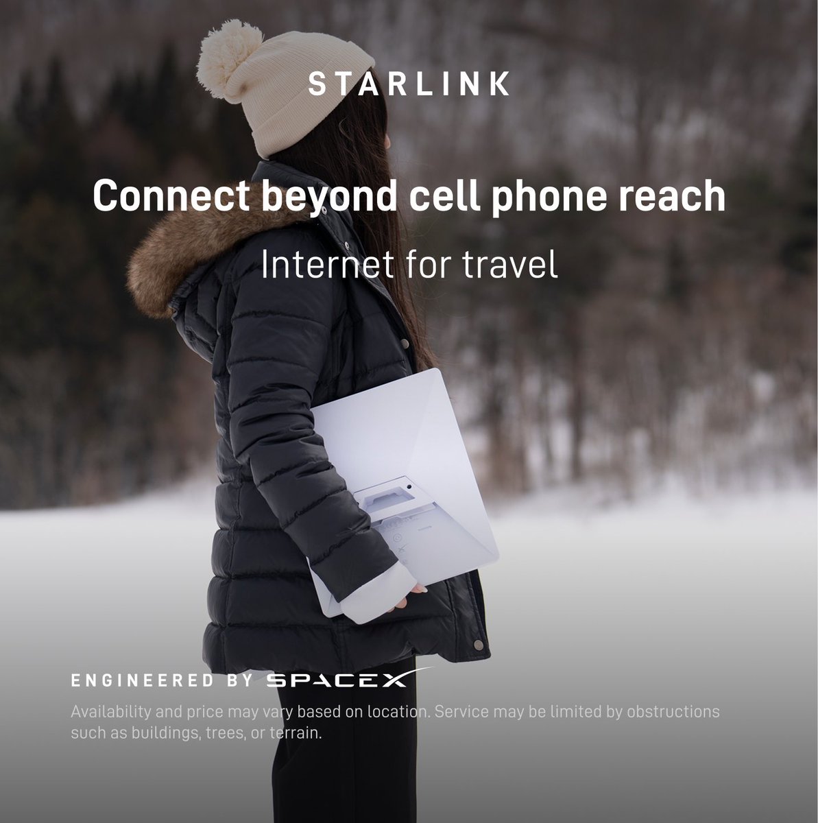 Starlink's tweet photo. Starlink offers fast, reliable internet in the most rural and remote locations. Portable and easy to set up, Starlink works wherever you are.

Order online in minutes.