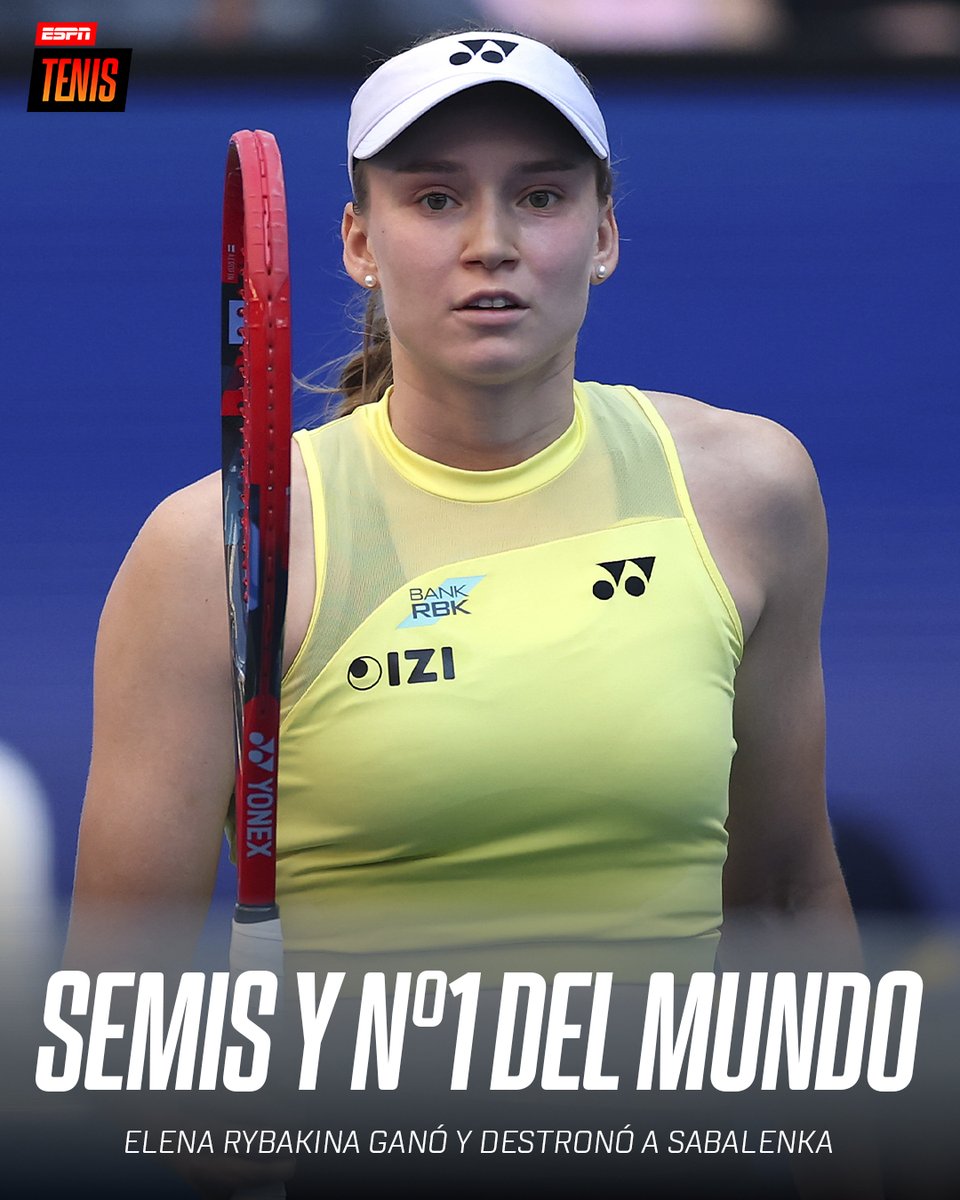 ESPNtenis's tweet photo. ¡SALUDEN A LA NUEVA N°1 DEL MUNDO! 🇰🇿1️⃣

Elena Rybakina venció a Qinwen Zheng por 3-6, 6-1 y 6-4, es SEMIFINALISTA del #USOpen y destronó a Sabalenka como la mejor del ranking WTA. 💥

🆚 Gauff o Andreeva, el siguiente desafío de la kazaja, que va por todo en Nueva York. https://t.co/J9uIw3eoMG