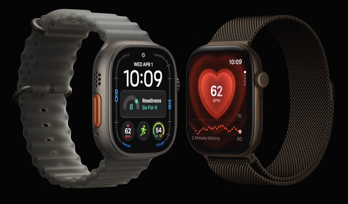 TrakinTech's tweet photo. 🚨 Apple Watch Series 12 & Apple Watch Ultra 4 announced! ⌚🔥

Apple just unveiled its latest smartwatches with a big health upgrade.
🧬 Health Age tracking
😴 New Readiness score (activity + vitals + sleep)
🫀 Next-gen Health Sensing System (way more accurate & frequent HR + HRV)
🏃 Improved VO₂ max insights
🤖 Apple Intelligence features (Audio Intelligence, Siri Recap & more)
⚡ New S11 chip + better battery (Ultra 4 gets 2+ days)

Which one are you grabbing? 👀

#AppleEvent #AppleWatch #AppleWatchSeries12 #AppleWatchUltra4