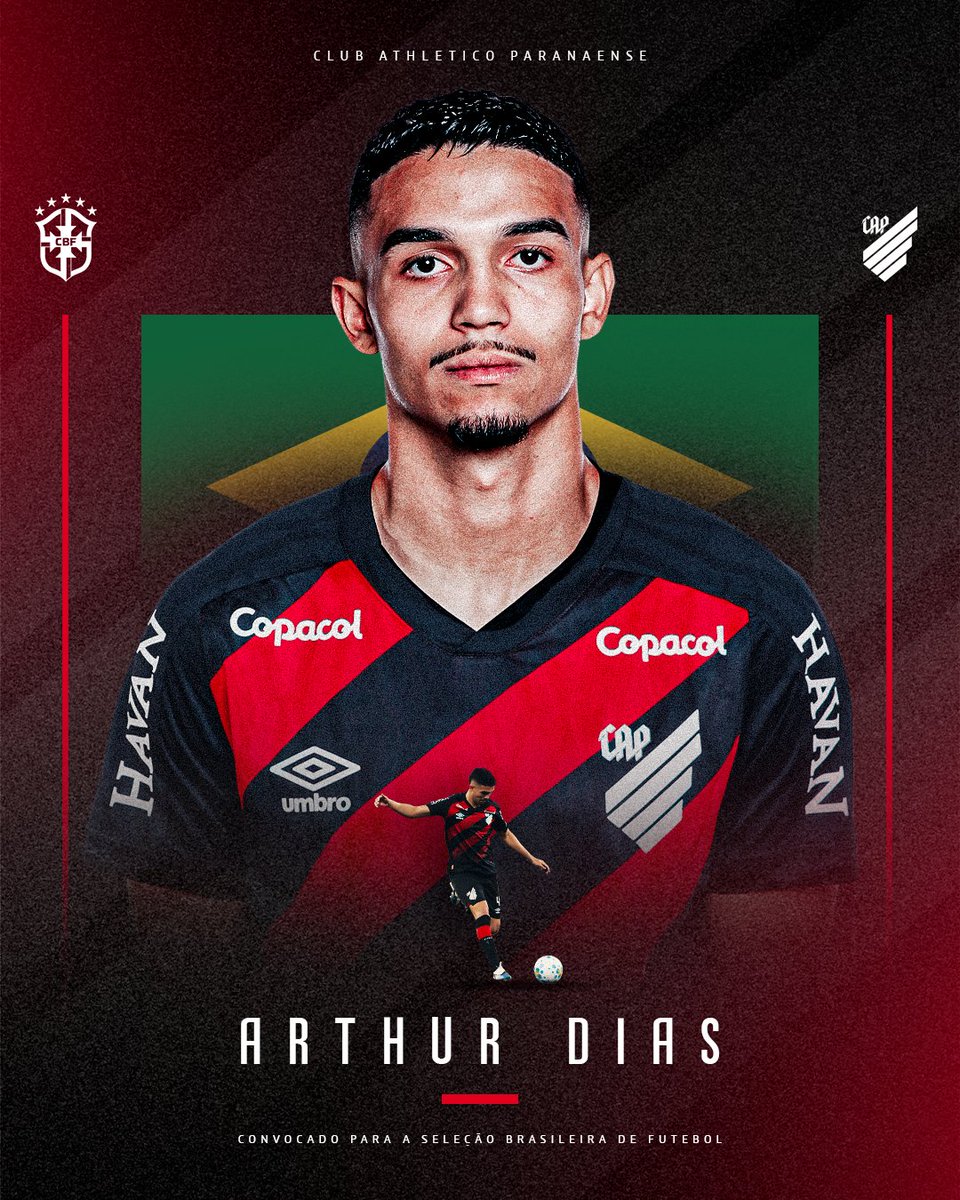 AthleticoPR's tweet photo. 🌪️🇧🇷 É SELEÇÃO PRINCIPAL!

O piá do Caju Arthur Dias foi convocado pela primeira vez para a Seleção Brasileira principal!

O zagueiro do Furacão vai representar o Brasil nos amistosos contra Austrália e Índia.

QUE ORGULHO, ARTHUR! VAMOOOOOS! 🌪️🌪️🌪️🌪️