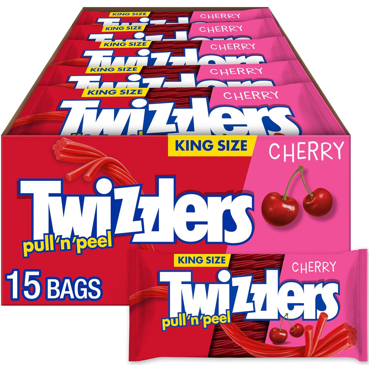Sneaky_Steals's tweet photo. #ad TWIZZLERS PULL 'N' PEEL Cherry King Size Chewy Candy Packs, 4.2 oz, 15 Ct is $15.66 on Amazon! https://t.co/oL4vBGUiBV https://t.co/xbuvYUyKax