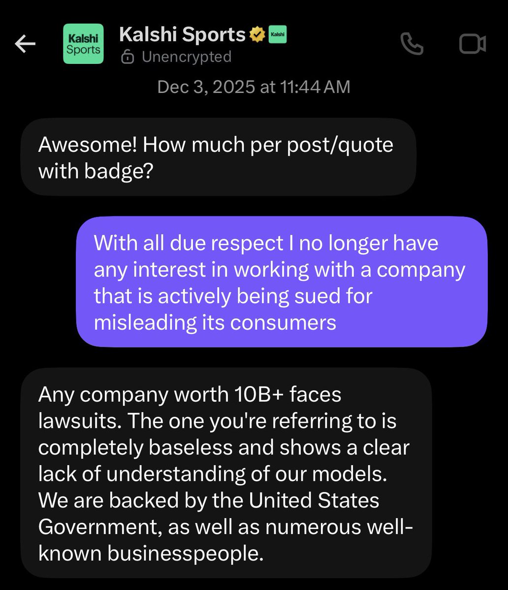 doubledworth's tweet photo. I said no to kalshi and they actually had a full on tantrum on my dms https://t.co/tzp3vPfvJ7
