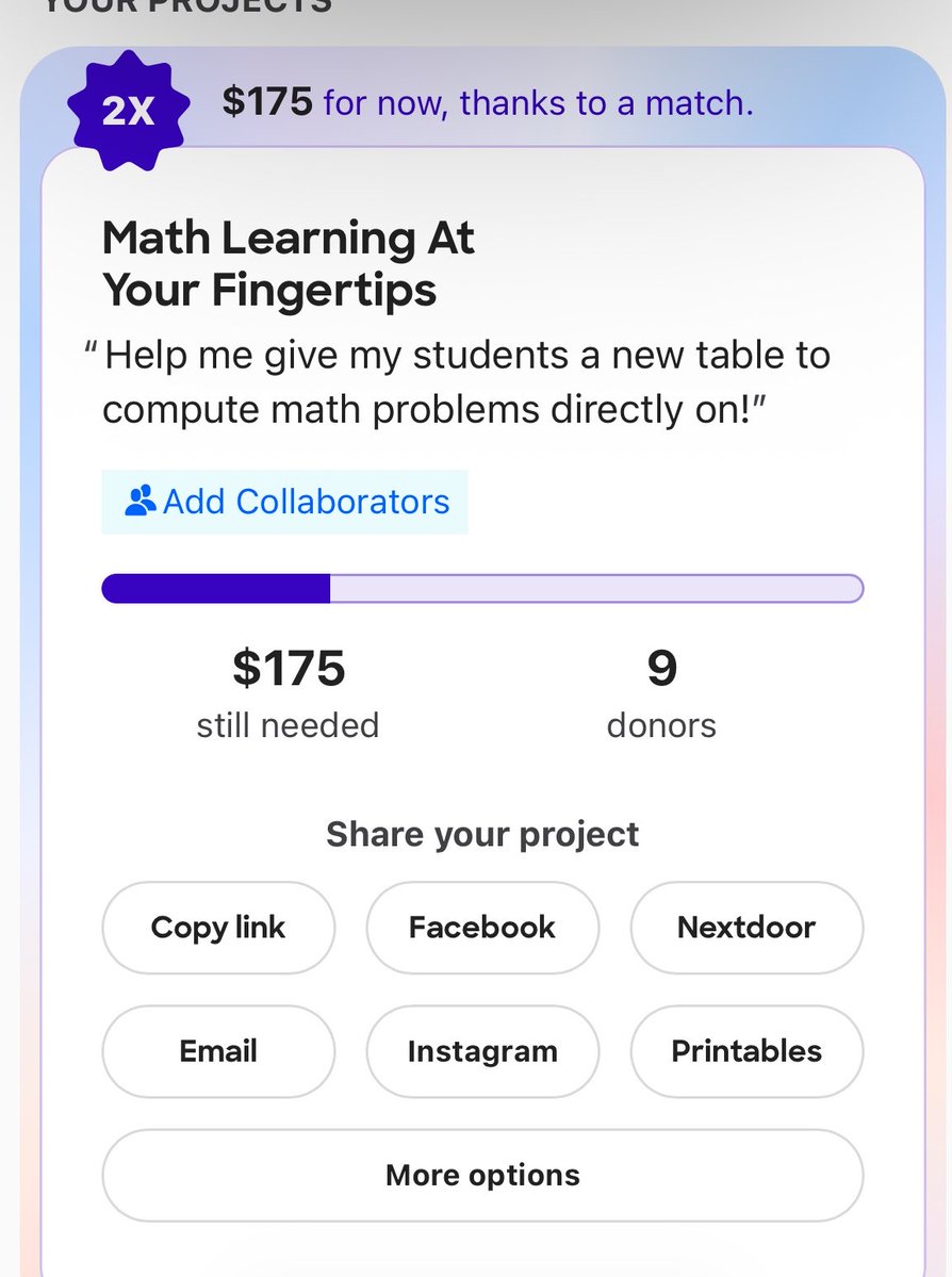 mrssteachct's tweet photo. 🚨Match @DonorsChoose Flash Donation🚨
I am in need of one more White Board table to help our hands on learners bring math problems to life. We have one table and just need one more so everyone has a seat. Any sprinkles appreciated! #teacherwishlist https://t.co/m7vHMhKwjV https://t.co/tMmIEhdOwg