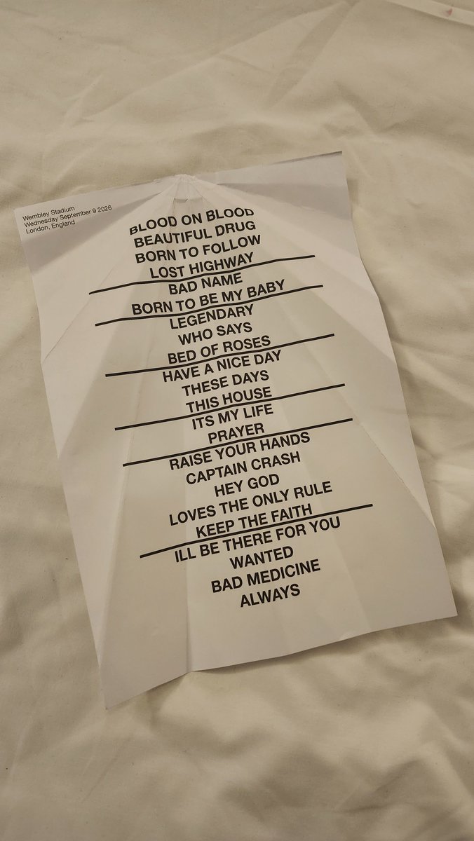 themaomao27's tweet photo. BON JOVI SETLIST!! Night 3
Wembley Stadium
September 9th, 2026
#bonjovi #forevertour #wembley #wembleystadium #bonjoviforever https://t.co/RIXhQdbRXZ