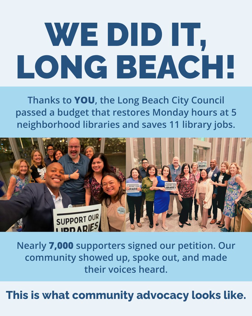 LBPLFoundation's tweet photo. Thanks to supporters who showed up and spoke out, City Council passed a budget that restores Monday hours, saves library jobs, and creates a partnership with the Foundation to sustain programming. Thank you to the Mayor, City Council, and YOU for being part of this win! https://t.co/QANuyu71f3