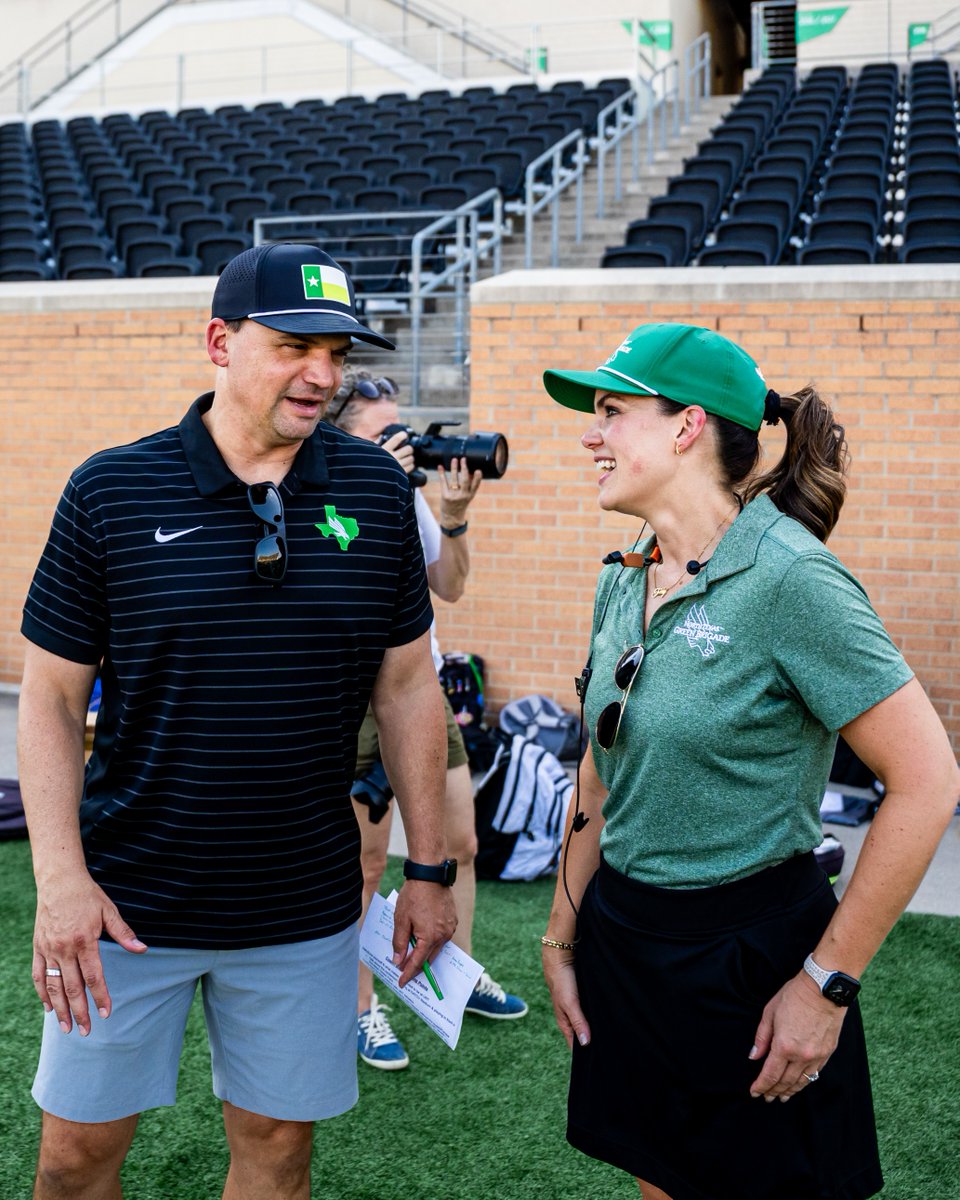 MeanGreenFB's tweet photo. .@Coach_NealBrown checking in on the Green Brigade

They’ve been putting in the work and we can’t wait to hear them this Saturday in DATCU!

#GMG🦅 https://t.co/mvAArd5bwd
