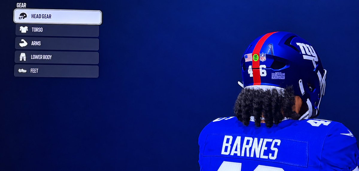 DaveBevan85's tweet photo. @Equipment_Guru Would it be possible to update Zaire Barnes’ player model to Head 195? It’s about as close to his real-life likeness as you can get without a face scan, especially with the hair coming out from under the helmet like his does in real life. Also, could the hair on Head 195 be fixed so it doesn’t look bugged behind the helmet?