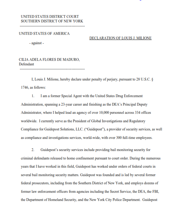 APjoshgoodman's tweet photo. Venezuelan First Lady Cilia Flores seeks pre-trial release due to several medical, cardiac conditions.
NY-based @GuidepostGlobal would provide armed security and 24-hour monitoring as part of the proposed bail deal, according to Guidepost exec and ex DEA #2 Louis Milione. https://t.co/11ZyyMqrMY