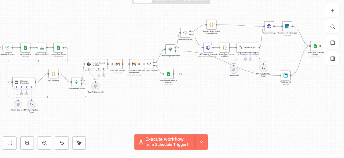 AwobusuaO4552's tweet photo. I built a LinkedIn content pipeline: AI writes - you approve via email - image selected - auto-posted.
Quality + consistency without daily work.
Want this? Let’s talk. #automation #n8n #aiagent https://t.co/1vFar9Undp