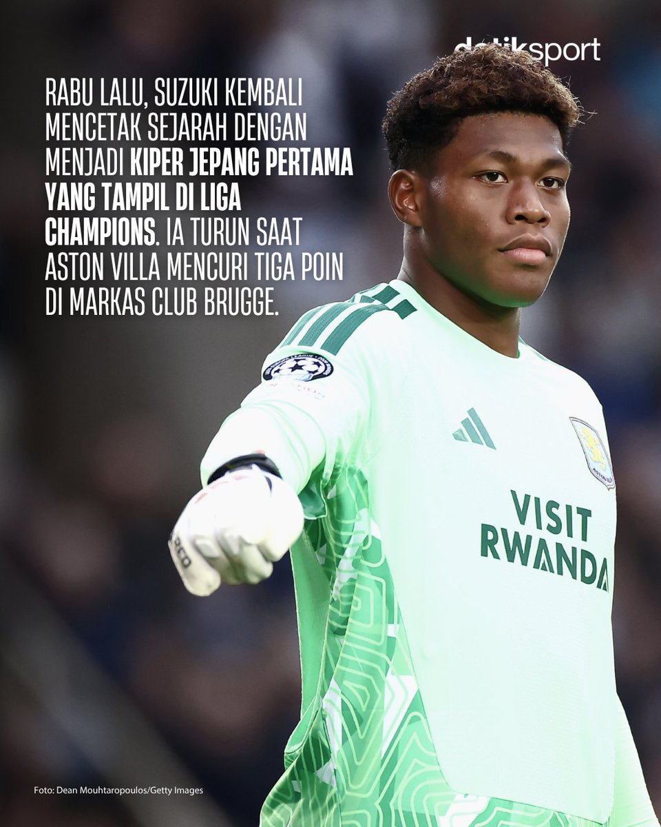 detiksport's tweet photo. Kiper berdarah Jepang-Ghana ini memecahkan dua rekor hanya dalam sembilan hari sejak bergabung dengan Aston Villa dari Parma! 😳🇯🇵

Mampukah Suzuki menjadi kiper Jepang terbaik di Eropa, detikers? 👀

#AstonVilla #ZionSuzuki #detiksport https://t.co/HTlDCRTWg1