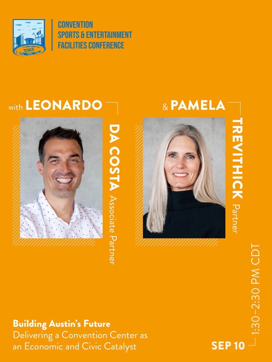LMNArchitects's tweet photo. Leonardo da Costa and Pamela Trevithick speak Thursday, Sept. 10, at the Convention Sports &amp; Entertainment Facilities Conference in Kansas City.

Join their 1:30 p.m. session, “Building Austin’s Future,” on the Austin Convention Center redevelopment. https://t.co/EdUma9hpE5 https://t.co/RmywCuU4Y6