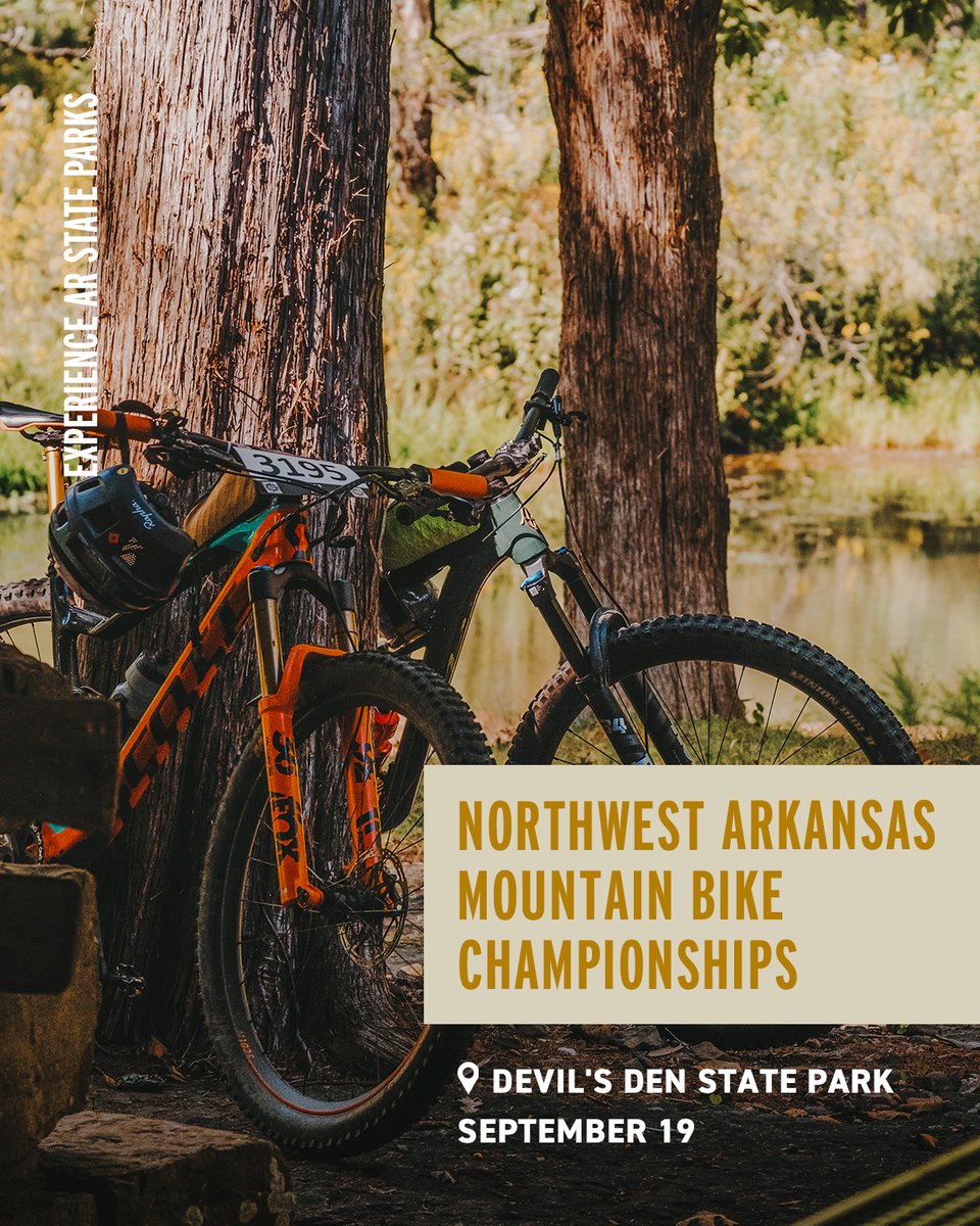 ArkStateParks's tweet photo. Celebrate Arkansas mountain biking in the place it all began, Devil's Den State Park! The Northwest Arkansas Mountain Bike Championships return September 19 with spectator-friendly events all day. #ARStateParks #TheNaturalState https://t.co/bF9kkKva1L https://t.co/Ao6CAjJVLM