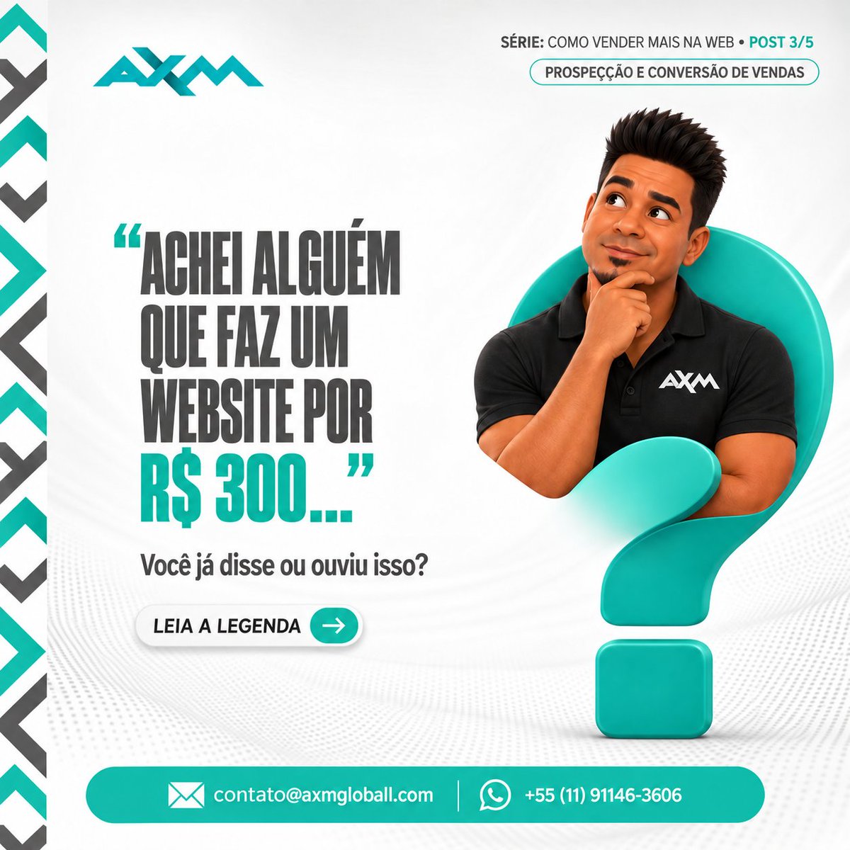 axmgloball's tweet photo. "Achei quem faz um site por R$ 300." 💸 O barato que sai caro no Web Design:

1 - Site lento (perde 70% dos acessos)
2 - Não aparece no Google (zero SEO)
3 - Quebra no celular
4 - Não converte visitas em vendas https://t.co/2PvJTZ66iX