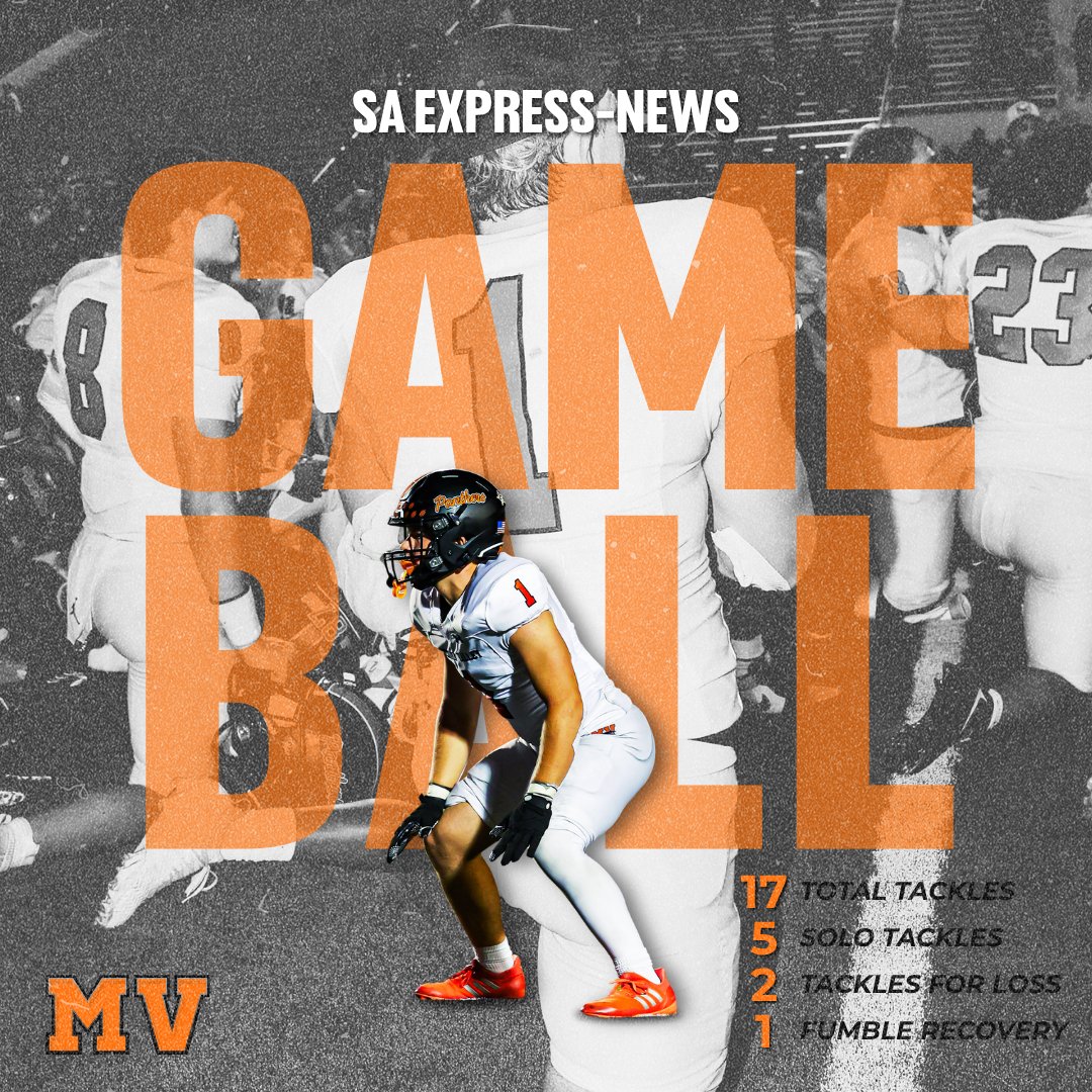 MVHSpanthersFB's tweet photo. Congratulations to Senior Linebacker Slate Crisp on being selected for a San Antonio Express-News Game Ball for his outstanding performance against San Antonio Warren!

Well deserved, Slate! Keep setting the standard and representing Panther Nation!

#PantherTOUGH https://t.co/PhnMcW3WEb