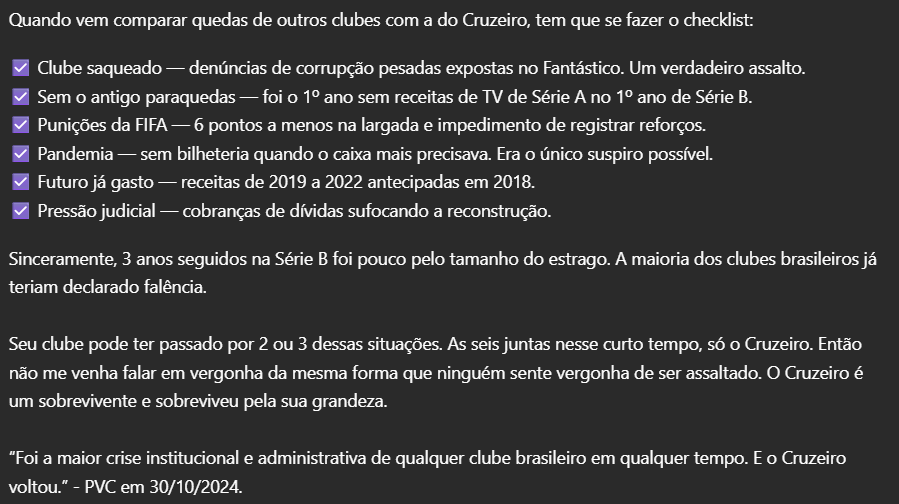 Rubens_Netto's tweet photo. @cruzoeiro Se alguém usa o argumento de 3 anos na Série B comigo e não completar esse checklist no seu clube, eu nem discuto. https://t.co/o1QqYSNrpw