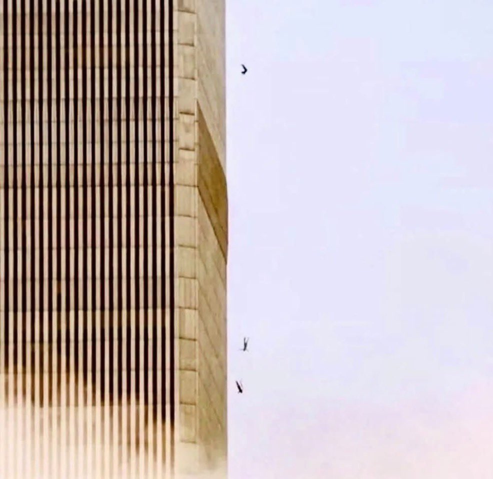FarazPervaiz3's tweet photo. These images have never left my mind: the people who jumped from the World Trade Center during the 9/11 al-Qaeda terrorist attacks. https://t.co/cp6xThBBED