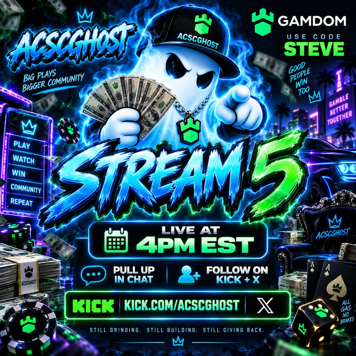acscghost's tweet photo. 🚨 STREAM 5 — LIVE AT 4PM EST 👻🔥

Still grinding. Still building. Still giving back.

125$ GIVEAWAY INCOMING AT 25 SUBS!!!!!

If you’ve been watching the journey, THIS is the stream to tap into.

👇 BE THERE AT 4PM EST
🟢 FOLLOW THE KICK
💬 PULL UP IN CHAT
🔁 REPOST THIS & BRING SOMEBODY WITH YOU
🎥 https://t.co/gL2qq823RM
Don’t just scroll past — show up and be part of the run. 👻💸
@stevewilldoit @kingadukes @XXTHEREV @mconthatgambles @gamdom @KickStreaming

#KickStreaming #Gamdom #UseCodeSTEVE #ACSCGHOST