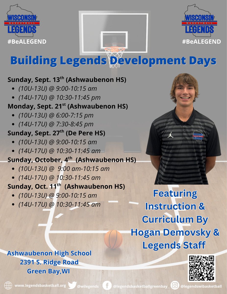 wilegends's tweet photo. 🚨UPDATED Wisconsin Legends Development Days Dates🚨Please see revised dates👇#BeALEGEND #LEGENDSLiveHERE https://t.co/mq58rIYeGk