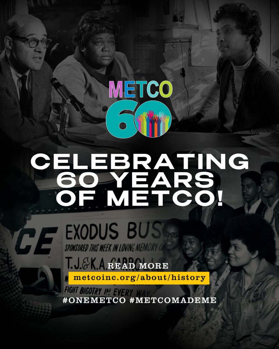 METCOIncHq's tweet photo. Sixty years ago this September, the first METCO students boarded buses from Boston to suburban schools. Their journey was made possible by families, educators, and civil rights leaders who organized for educational equity. We honor their courage. #METCO60 https://t.co/ynaVF5hYdu