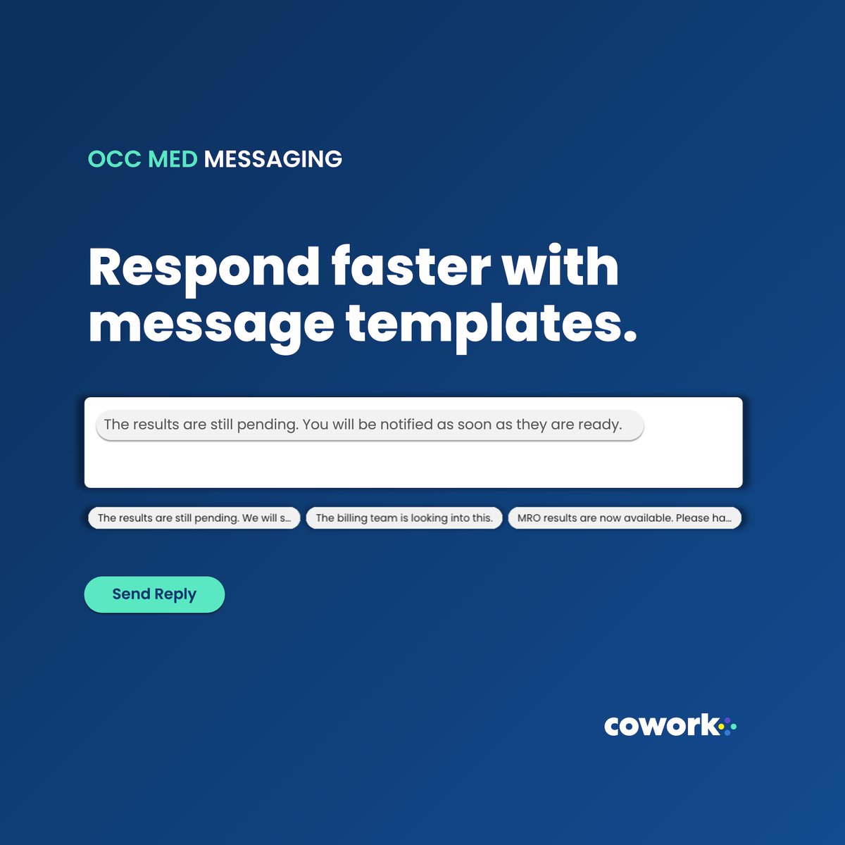 CoworkHealth's tweet photo. Fast responses are great.
Consistent responses are even better.

Message templates give your team ready-to-use responses for the questions and situations they handle every day.

Work smarter. Respond faster. https://t.co/d0sdMMOE7c