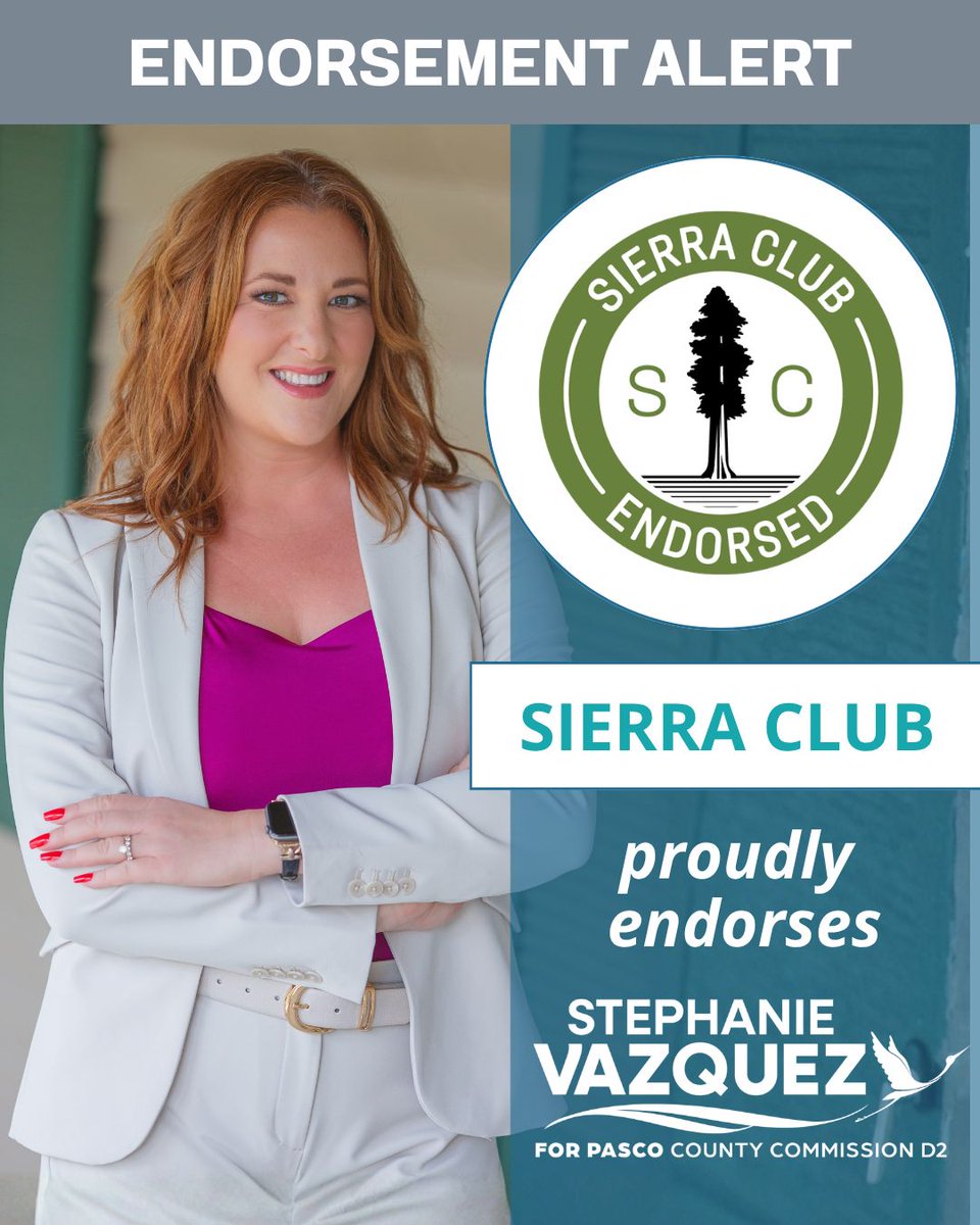 Stephanie4Pasco's tweet photo. I’m really proud to share that the Sierra Club has endorsed my campaign for Pasco County Commission!

Pasco shouldn’t have to sacrifice our wetlands, watersheds, conservation areas, and natural spaces for more development.

It's worth protecting, and I’m ready to fight for it. https://t.co/mgiGozvVhZ