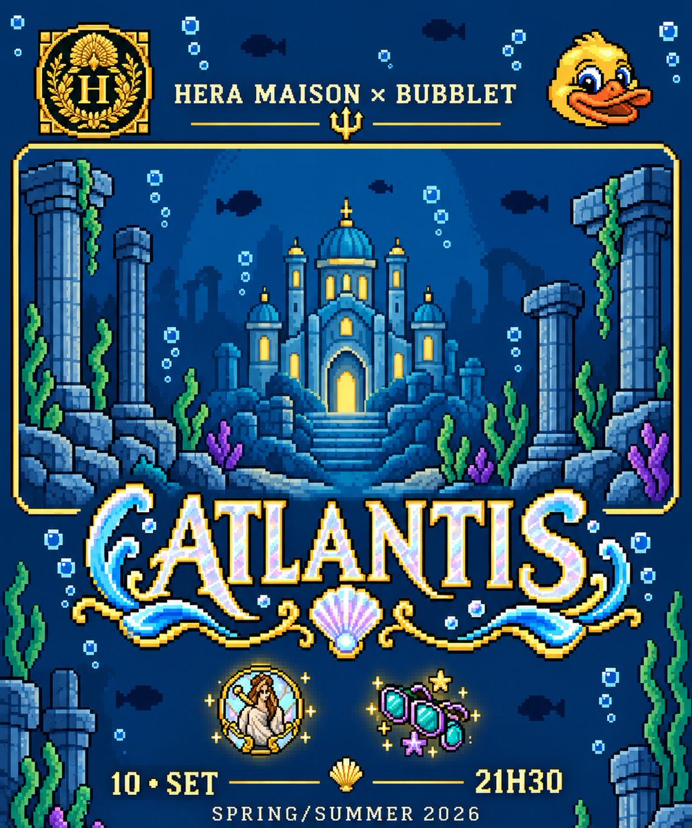 HERARP_'s tweet photo. As marés estão prestes a subir… 🌊🔱

A passarela será tomada pelas profundezas de Atlantis, onde moda, mitologia e elegância emergem em perfeita harmonia. ✨🐚

Uma colaboração entre a HERA Maison e a @fsbubblet 
Nos vemos sob as águas de Atlantis. 🌊🏛️ https://t.co/amneTzsCzl