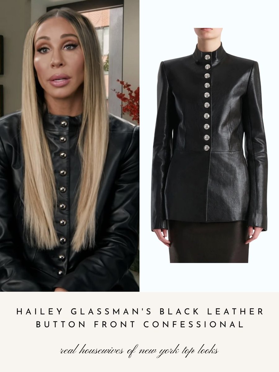 BigBlondeHair's tweet photo. Lovely in Leather // Get details on Hailey Glassman’s Black Leather Button Front Confessional Look here: https://t.co/NL9UlVYXL0 #RHONY #HaileyGlassman https://t.co/VNurDzgGYL