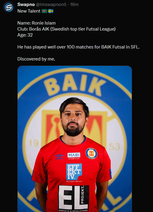 probashisoccer's tweet photo. 🆕 2 NEW PLAYERS ADDED!

Adam Chowdhury, 19, RB - Plays for 🇦🇪 Baniyas Club (UAE-1) U23. From 🏴󠁧󠁢󠁥󠁮󠁧󠁿 ENG, born to Bangladeshi parents.  

Ronnie Islam, 32, at 🇸🇪 Borås AIK
Futsal (SWE Futsal Tier 1)

Credits @TofazzalTanveer  &amp; @imswapnonil 

#BangladeshFootball https://t.co/e36h6LpXcz