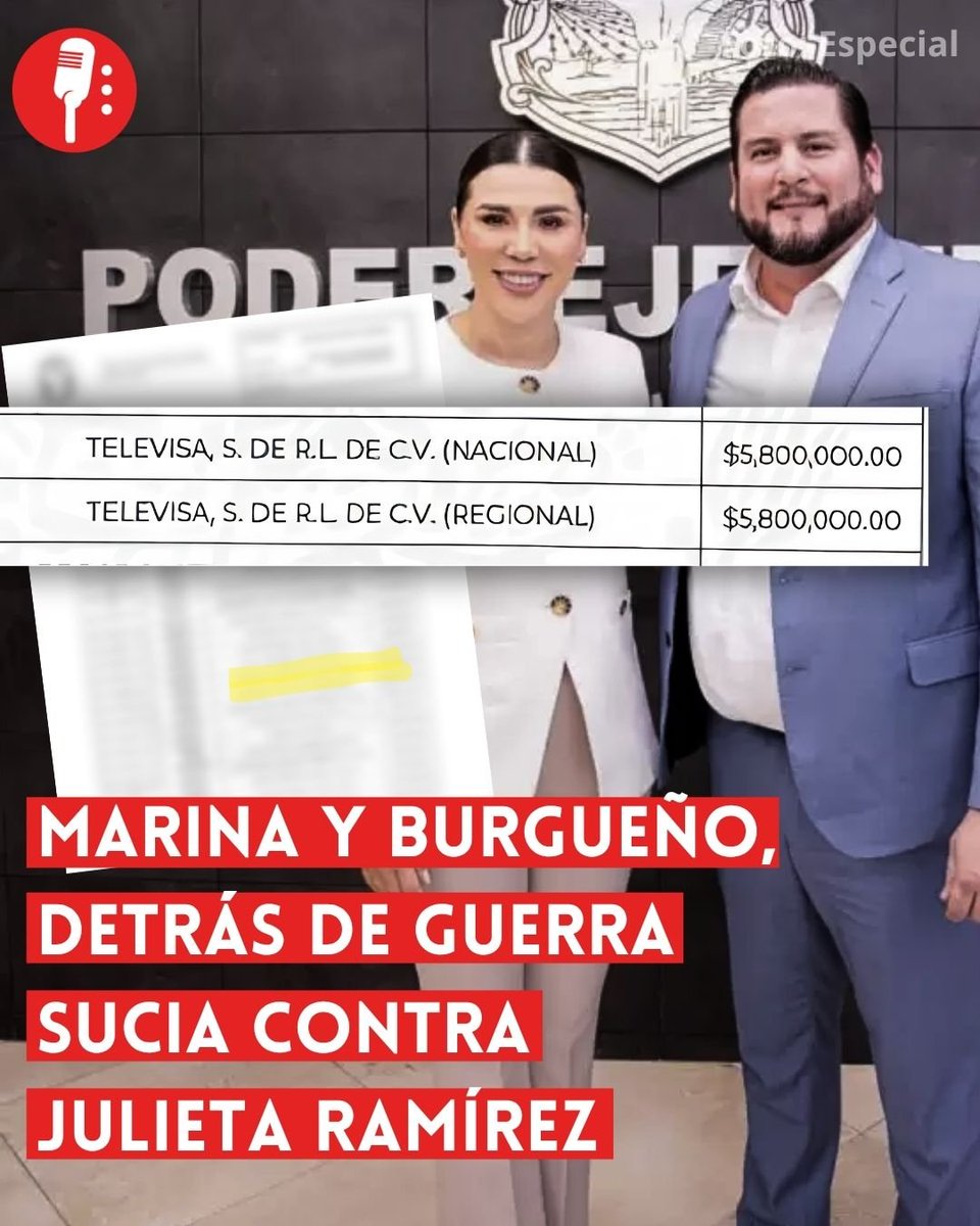 ReporterosMX_'s tweet photo. ⭕ OJO | MARINA Y BURGUEÑO, DETRÁS DE GUERRA SUCIA CONTRA JULIETA RAMÍREZ

Marina del Pilar e Ismael Burgueño tienen algo en común: Televisa. En 2023, el Gobierno de Baja California otorgó al menos 23 mdp a la televisora por publicidad; en 2025, el Ayuntamiento de Tijuana destinó 91 mdp a difusión institucional y Televisa apareció entre sus cinco contratos más altos. En plena disputa por la candidatura de Morena, N+ arremete contra Julieta Ramírez. Los contratos con Televisa están documentados; la ofensiva contra Julieta, también. https://t.co/2PDFPWt6nH