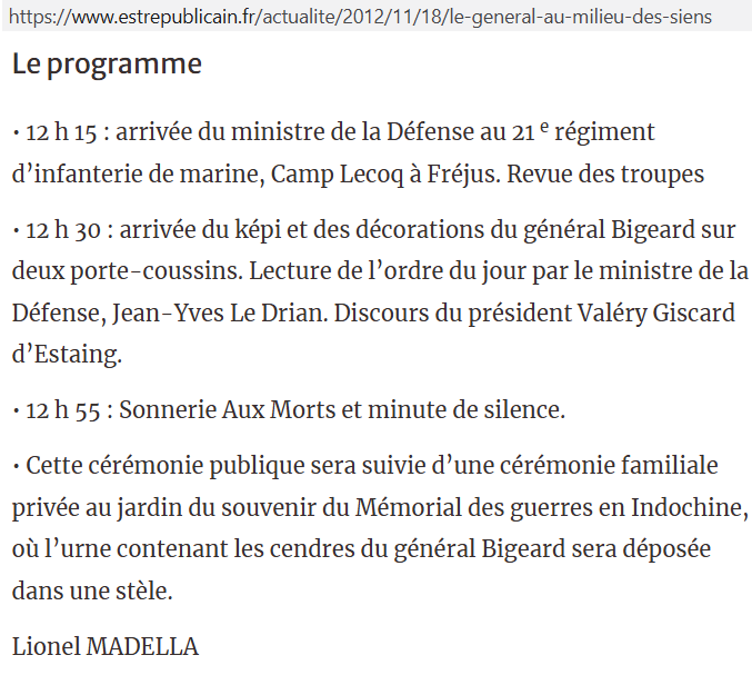 CrimesDeFrance's tweet photo. Il n'y a pas que 2 ou 3 condés d'Occitanie que le nom de Bigeard fait vibrer de respect. Un large spectre de l'extrême-centre est concerné. #LeDrian &amp; #VGE rendaient hommage en 2012 au tortionnaire pour l'anniversaire de l'opération Castor (saut sur la cuvette de Diên Biên Phủ). https://t.co/hTYDYdRfRB