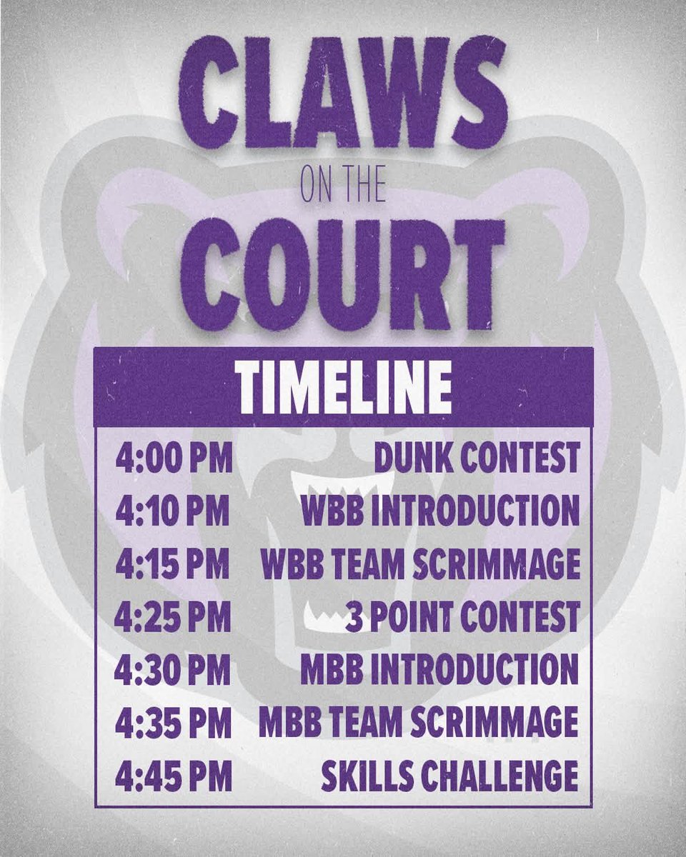 UCAMBB's tweet photo. Claws on the Court ➡️ Saturday‼️

🏀 Team Scrimmage, Contests and Prizes
📍 Farris Center
⌚️ 4-5 PM 
🎟️ FREE Admission

#BearClawsUp https://t.co/sEjEnYOxVa