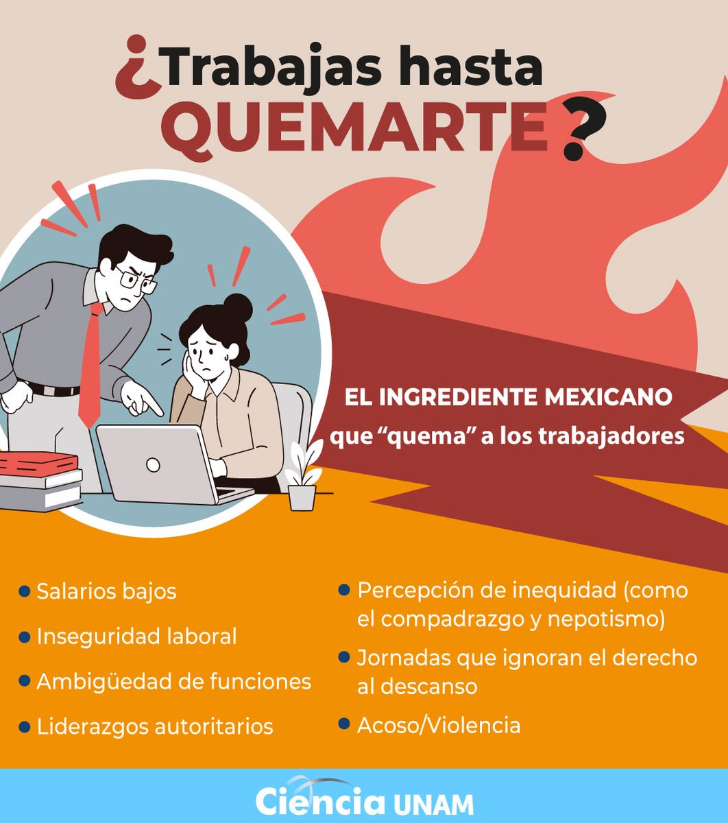 Ciencia_UNAM's tweet photo. #Salud | El #Burnout ya es reconocido por la OMS como un problema vinculado al trabajo y en México se agrava por cuestiones que se han normalizado...
En el cartel del mes de #UNAMirada a la Ciencia te contamos más: https://t.co/URRDf0Dger https://t.co/jOiW8tj4T7